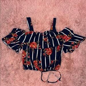 Vibe Navy Floral Striped Crop Top